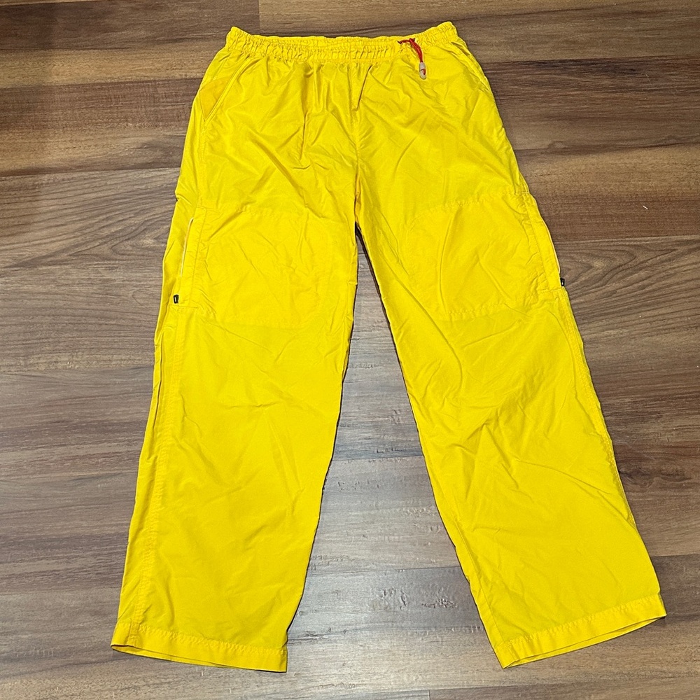 Nike Vintage Men's Bright Yellow Cargo Pants with Drawstring Waist XL